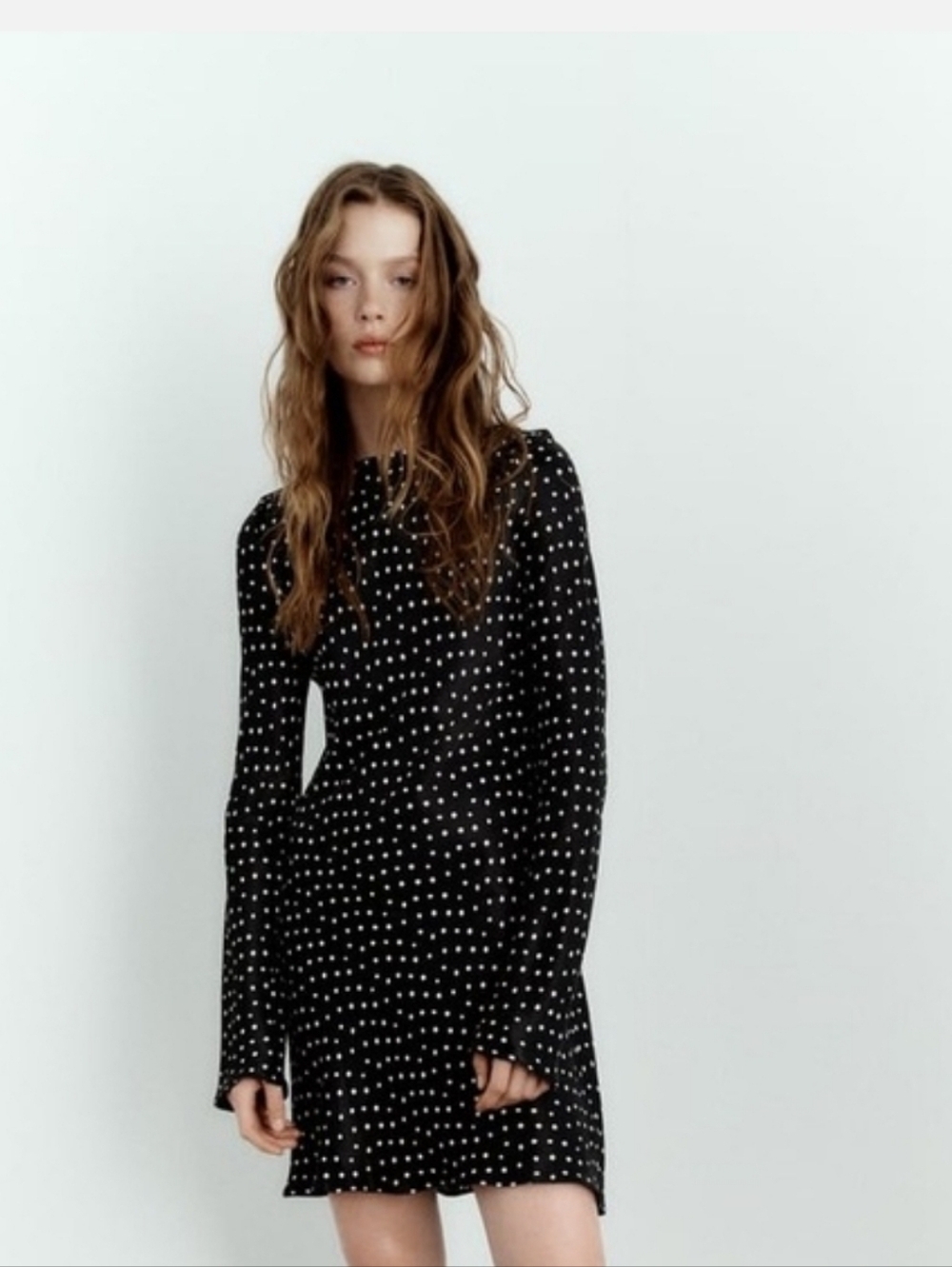 NWT Zara Polka Dot Bias Cut Long Sleeve Satin Polka Dot Preppy Mini Dress - Picture 2 of 5